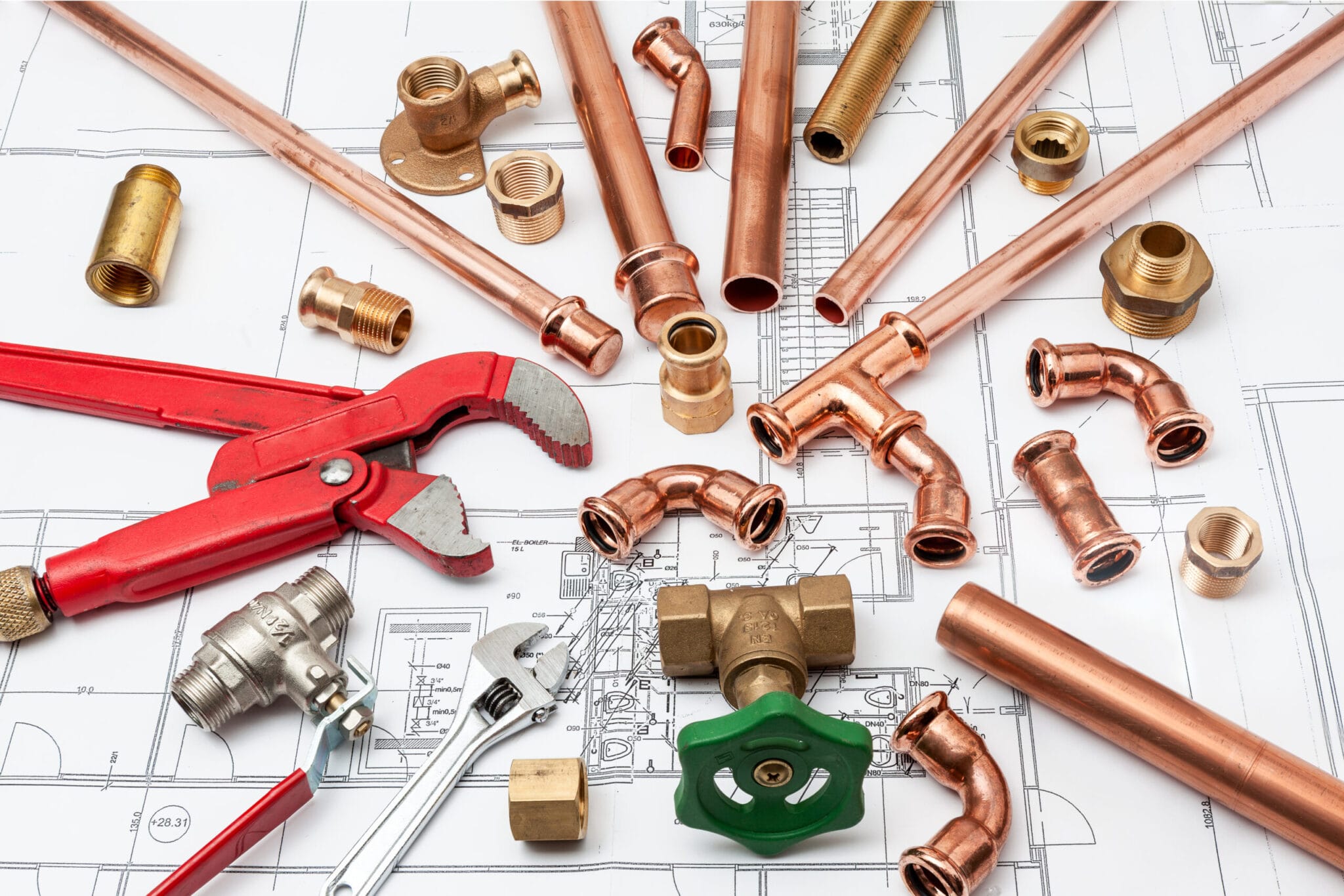Copper pipe fittings and plumbing parts for Panama City, Florida repairs