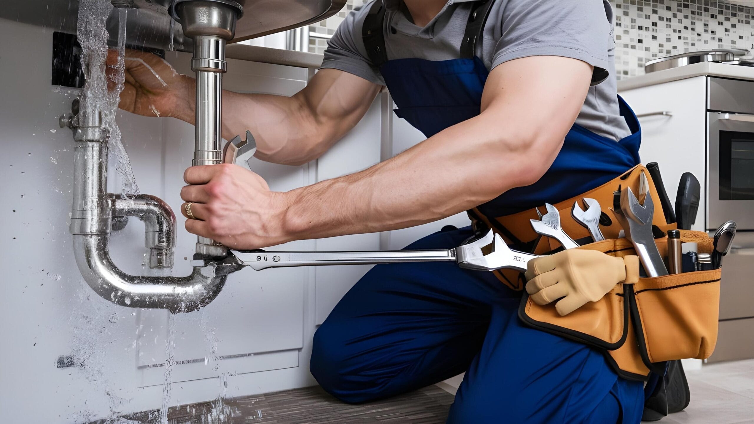 Plumber tightening a residential plumbing pipe in Panama City